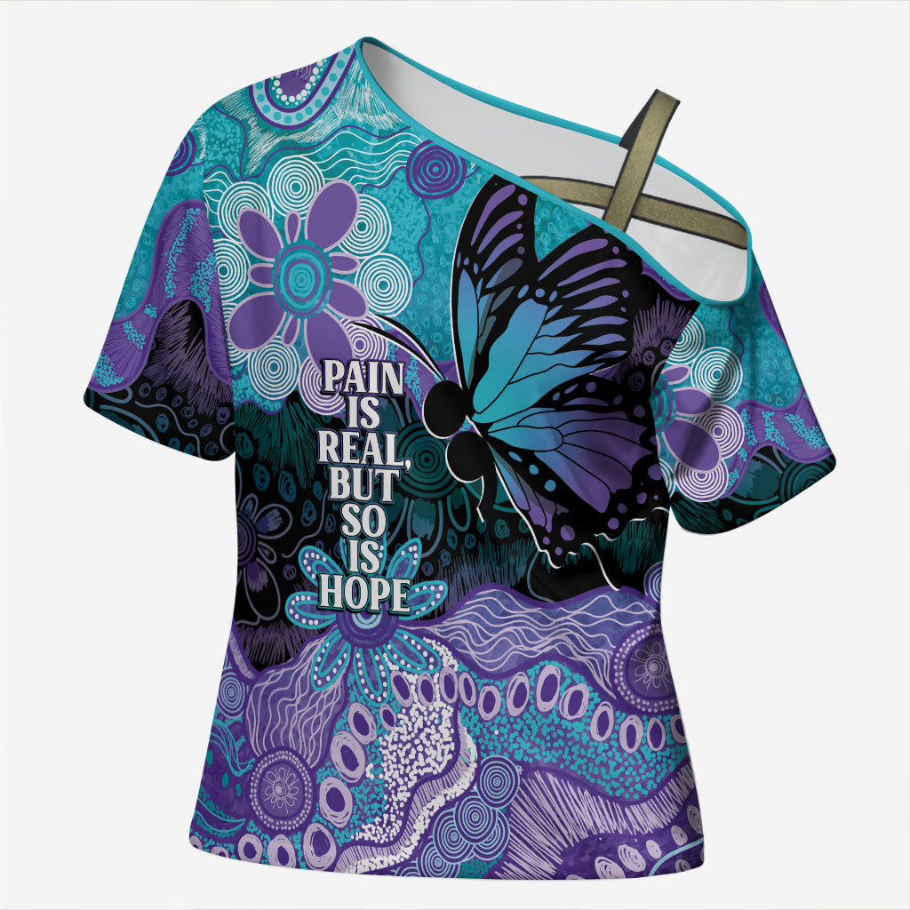 Australia Indigenous Teal Purple Contemporary Aboriginal Art Cross Shoulder Shirt Hope Is Real