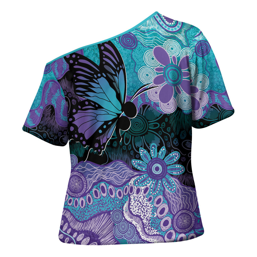 Australia Indigenous Teal Purple Contemporary Aboriginal Art Cross Shoulder Shirt Hope Is Real