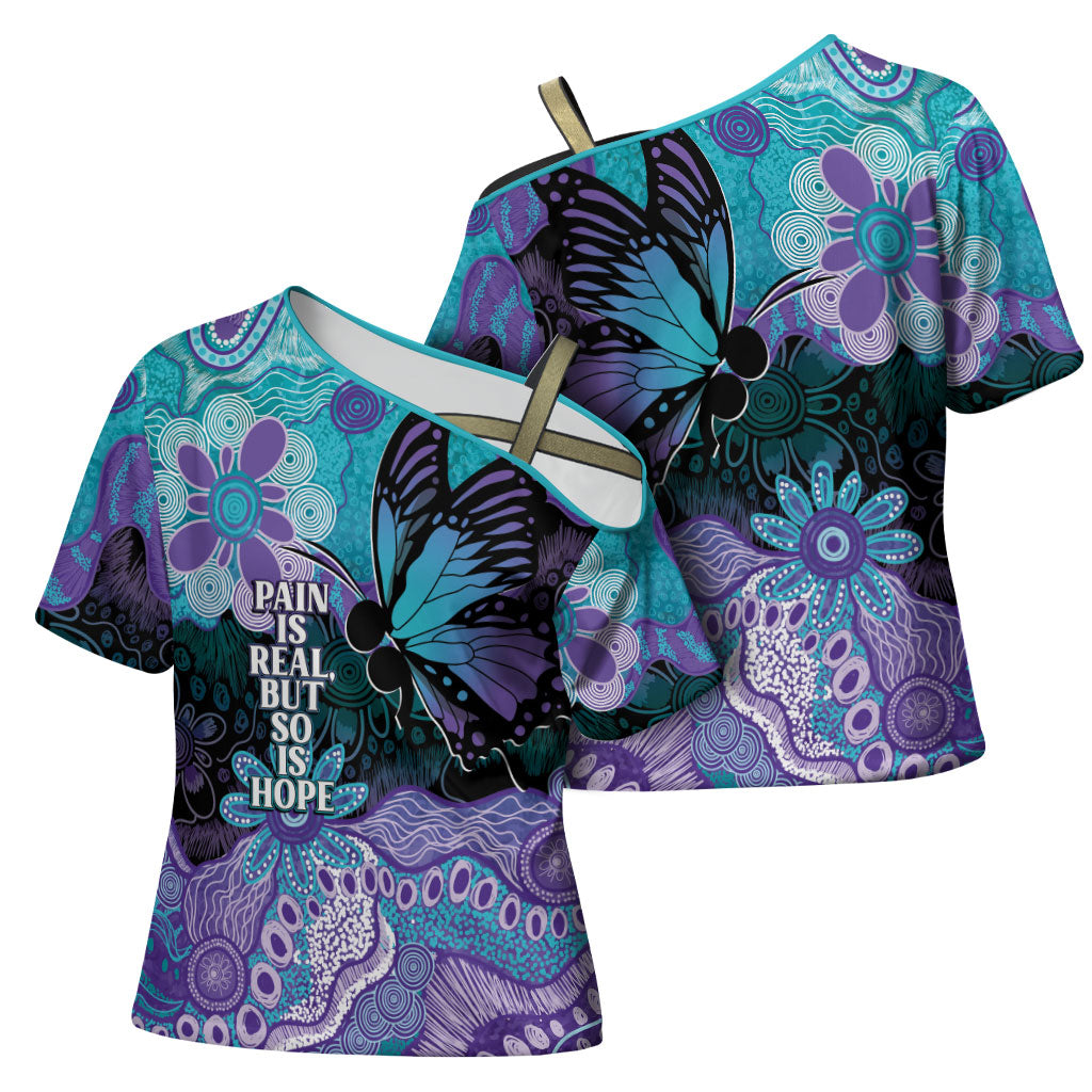 Australia Indigenous Teal Purple Contemporary Aboriginal Art Cross Shoulder Shirt Hope Is Real