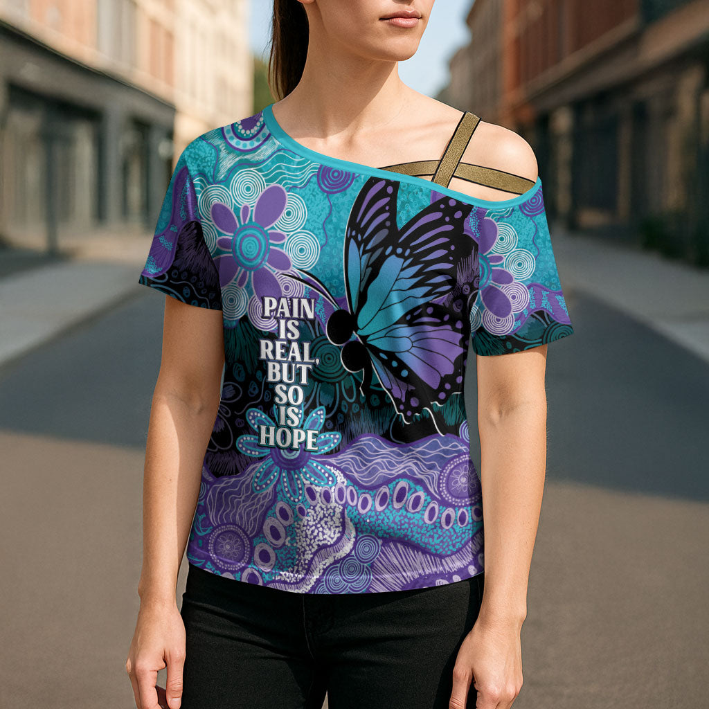 Australia Indigenous Teal Purple Contemporary Aboriginal Art Cross Shoulder Shirt Hope Is Real
