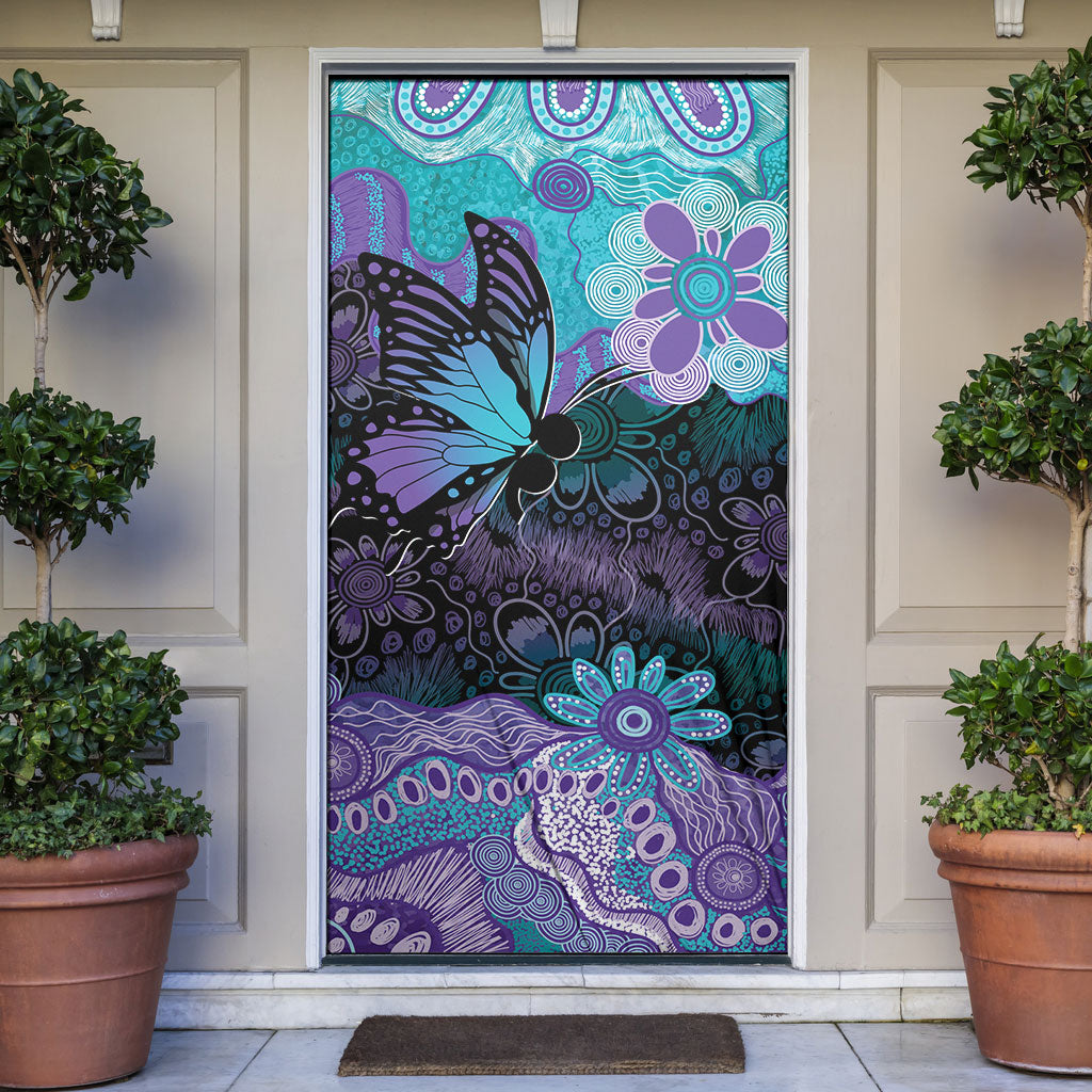 Australia Indigenous Teal Purple Contemporary Aboriginal Art Door Cover Hope Is Real