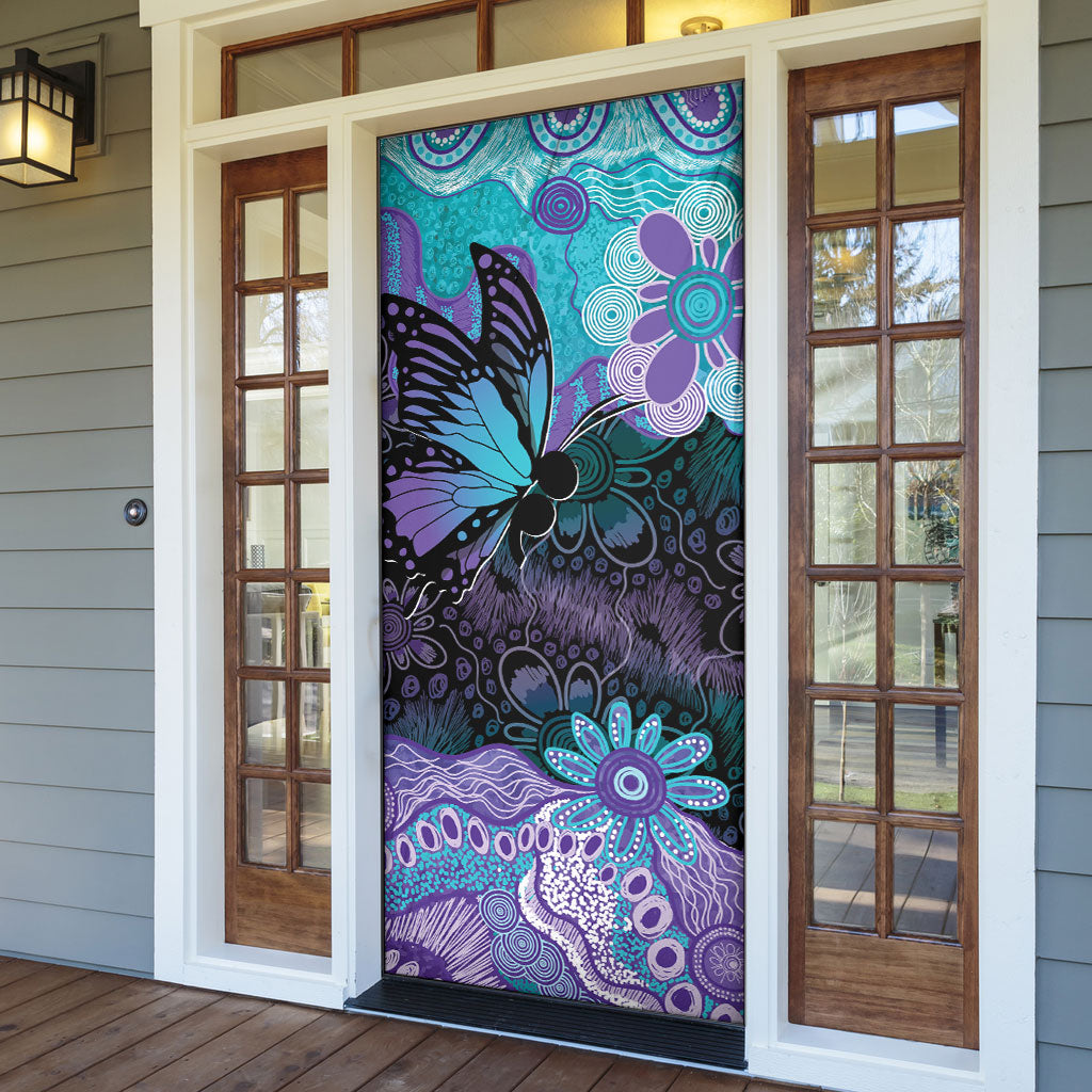 Australia Indigenous Teal Purple Contemporary Aboriginal Art Door Cover Hope Is Real
