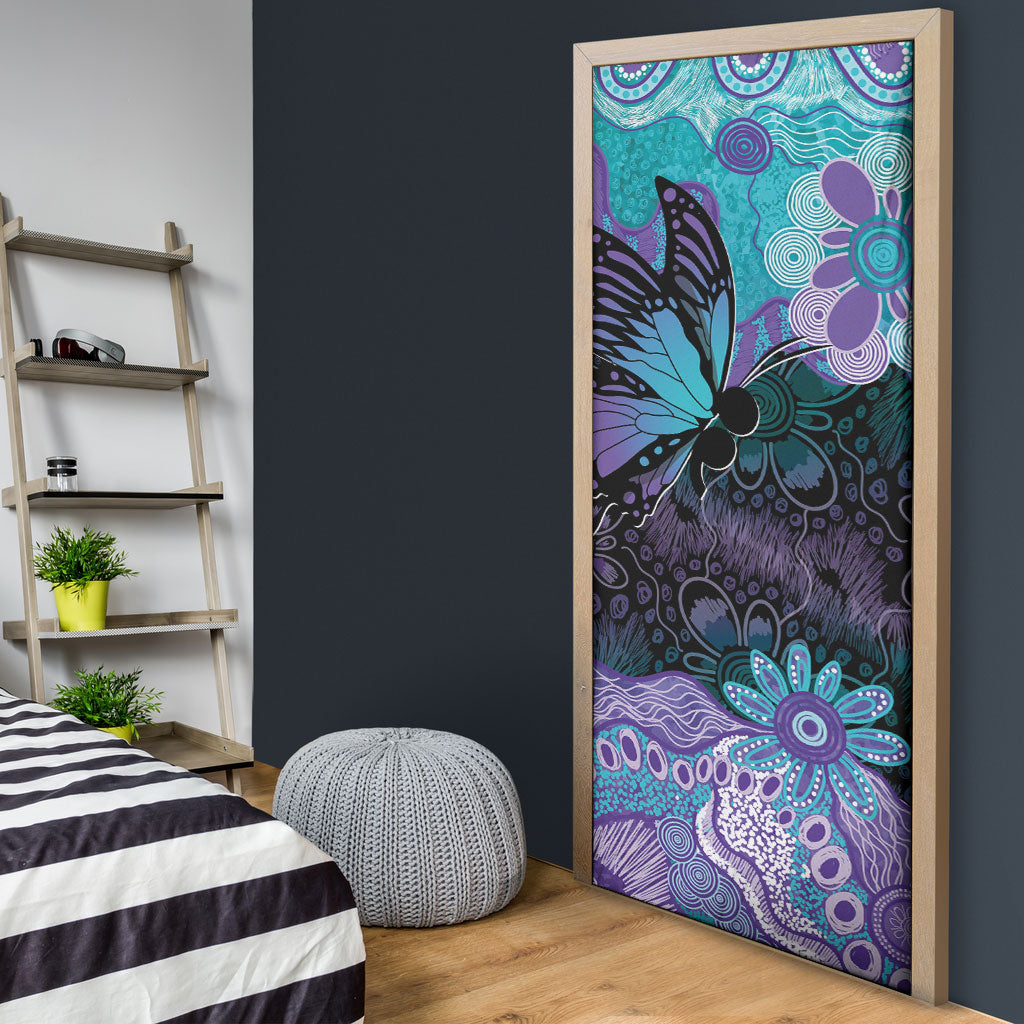 Australia Indigenous Teal Purple Contemporary Aboriginal Art Door Cover Hope Is Real
