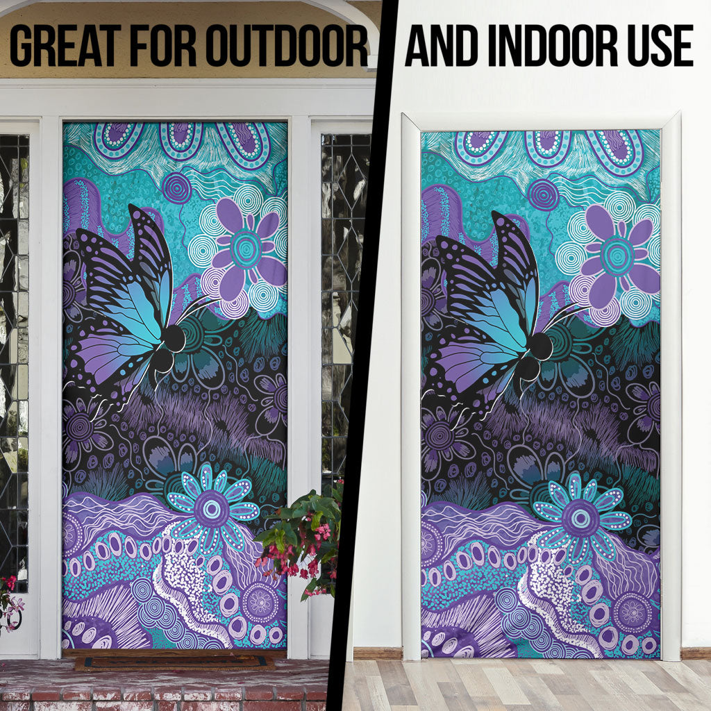 Australia Indigenous Teal Purple Contemporary Aboriginal Art Door Cover Hope Is Real