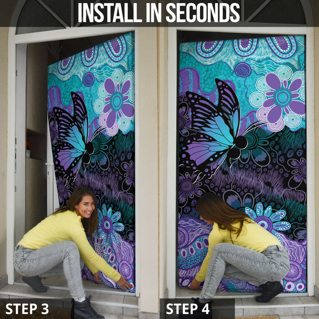 Australia Indigenous Teal Purple Contemporary Aboriginal Art Door Cover Hope Is Real