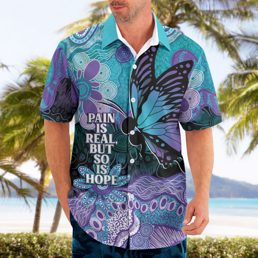 Australia Indigenous Teal Purple Contemporary Aboriginal Art Hawaiian Shirt Hope Is Real