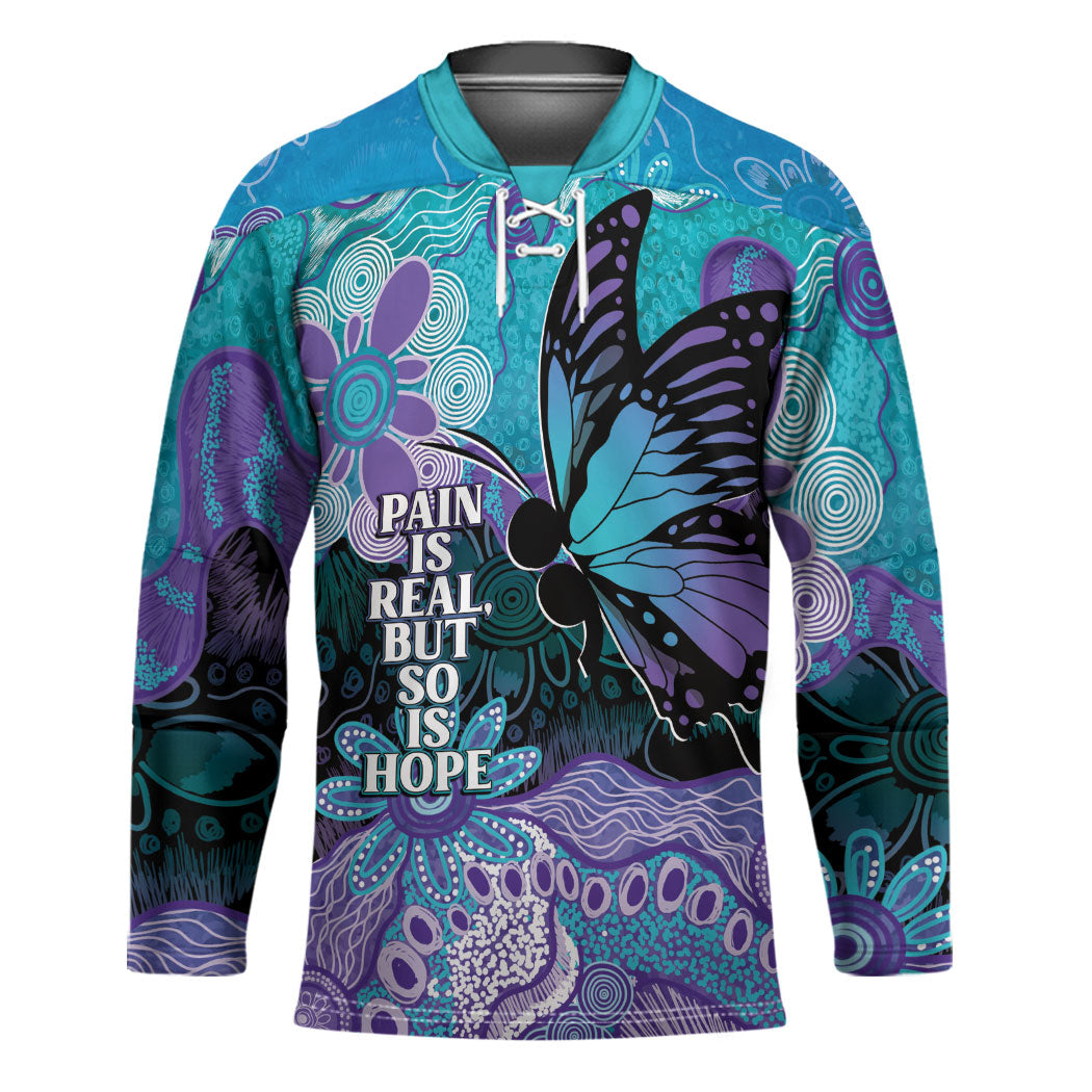Australia Indigenous Teal Purple Contemporary Aboriginal Art Hockey Jersey Hope Is Real