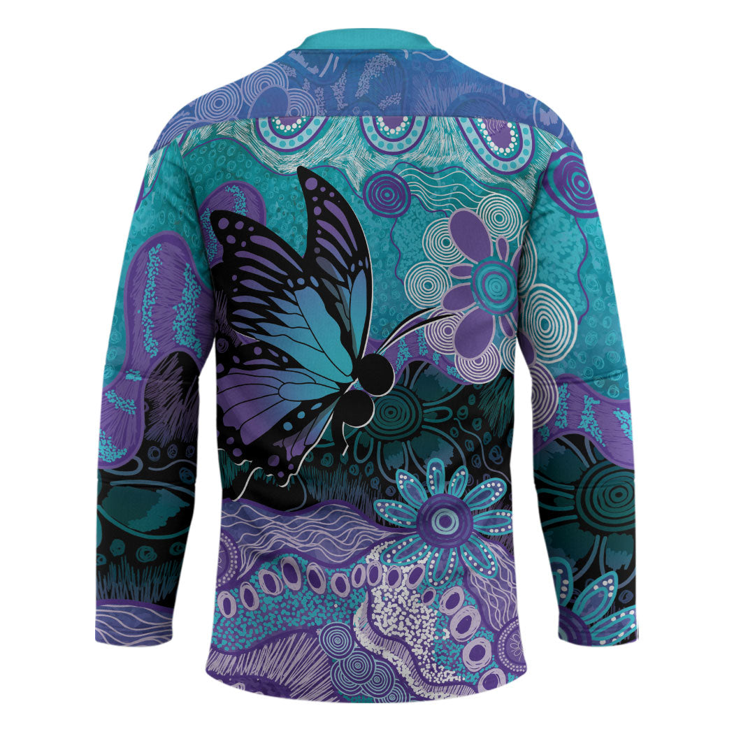 Australia Indigenous Teal Purple Contemporary Aboriginal Art Hockey Jersey Hope Is Real