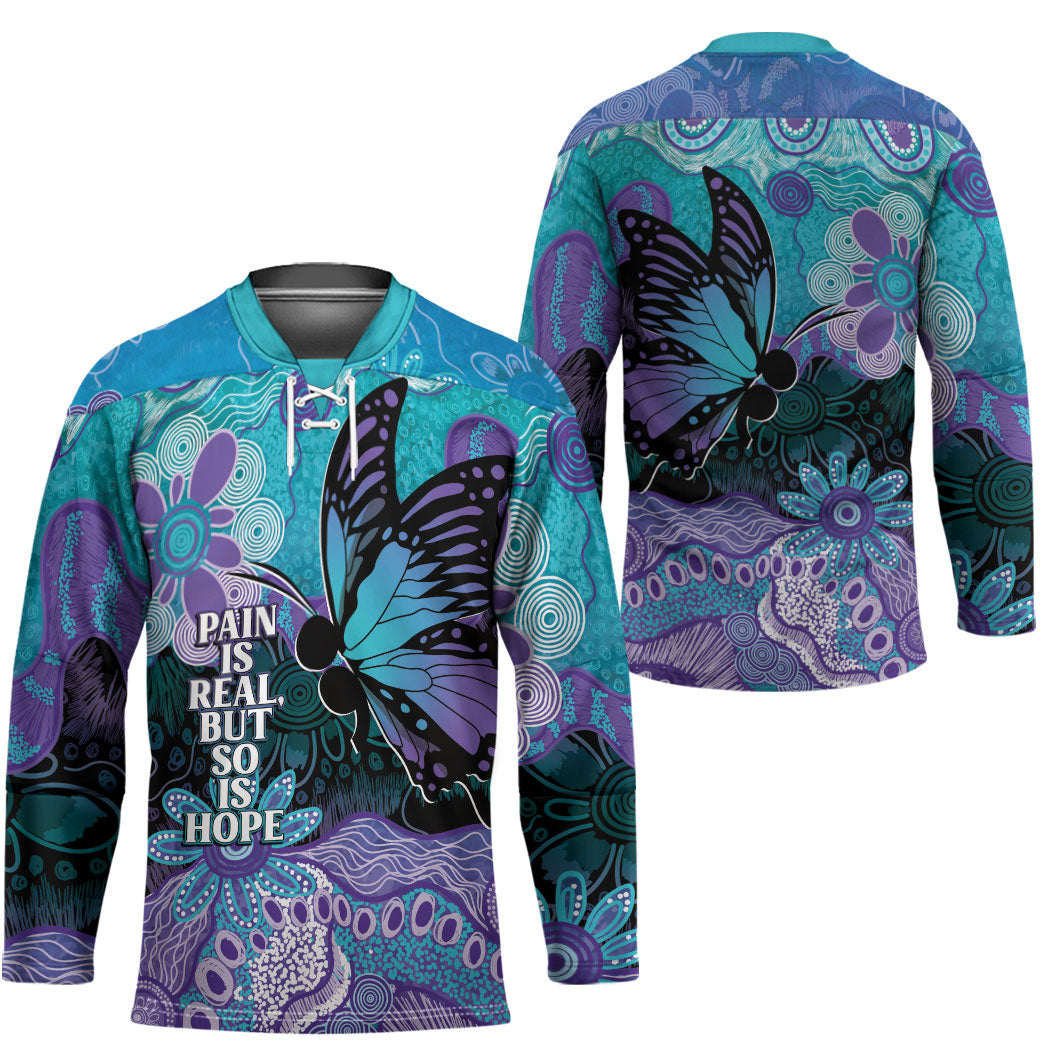 Australia Indigenous Teal Purple Contemporary Aboriginal Art Hockey Jersey Hope Is Real