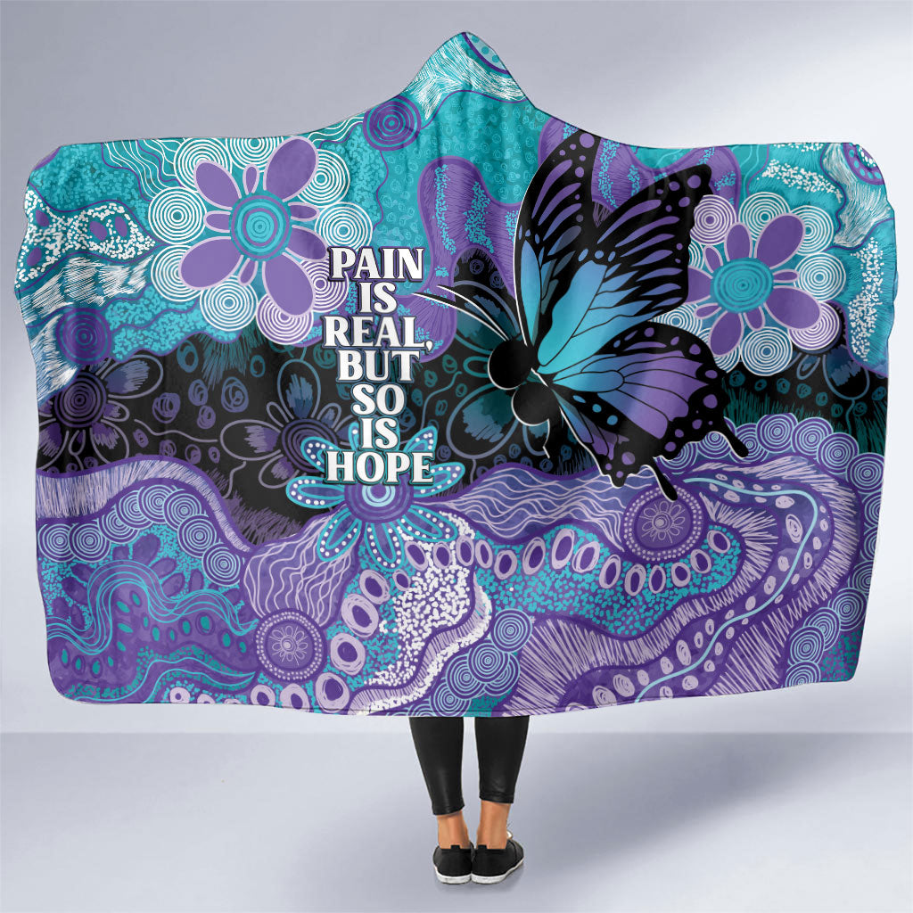 Australia Indigenous Teal Purple Contemporary Aboriginal Art Hooded Blanket Hope Is Real