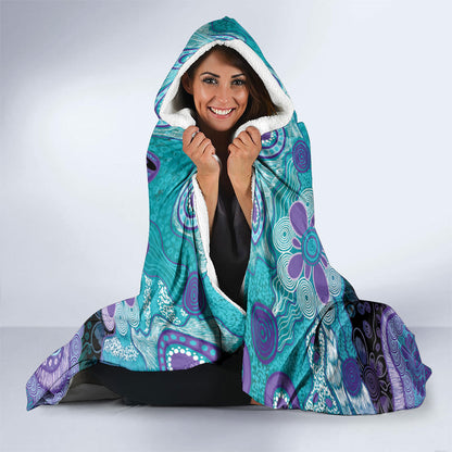 Australia Indigenous Teal Purple Contemporary Aboriginal Art Hooded Blanket Hope Is Real