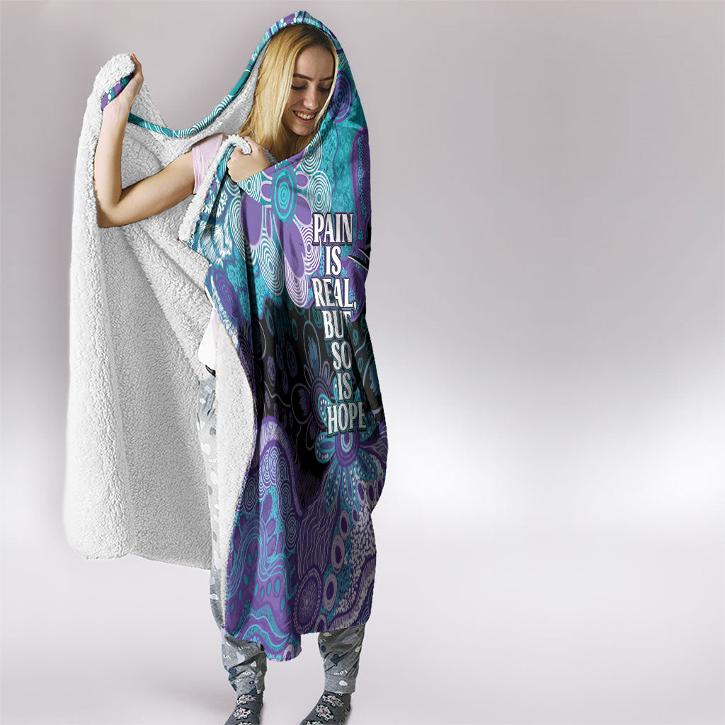 Australia Indigenous Teal Purple Contemporary Aboriginal Art Hooded Blanket Hope Is Real