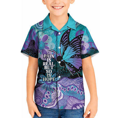 Australia Indigenous Teal Purple Contemporary Aboriginal Art Kid Hawaiian Shirt Hope Is Real