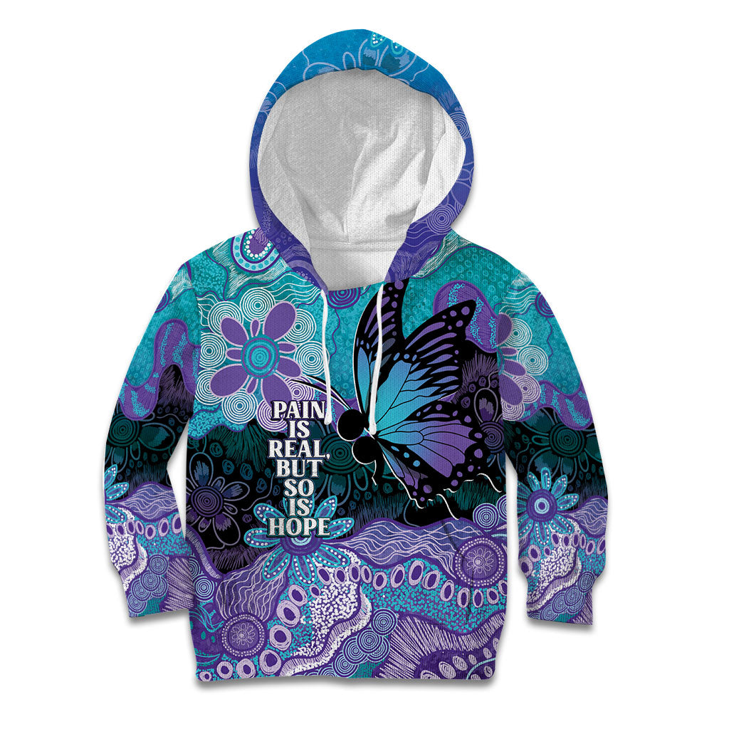 Australia Indigenous Teal Purple Contemporary Aboriginal Art Kid Hoodie Hope Is Real