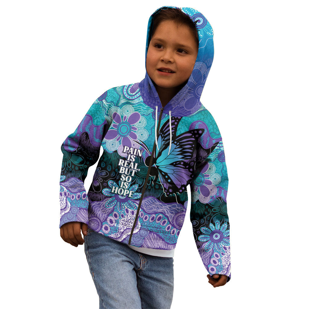 Australia Indigenous Teal Purple Contemporary Aboriginal Art Kid Hoodie Hope Is Real