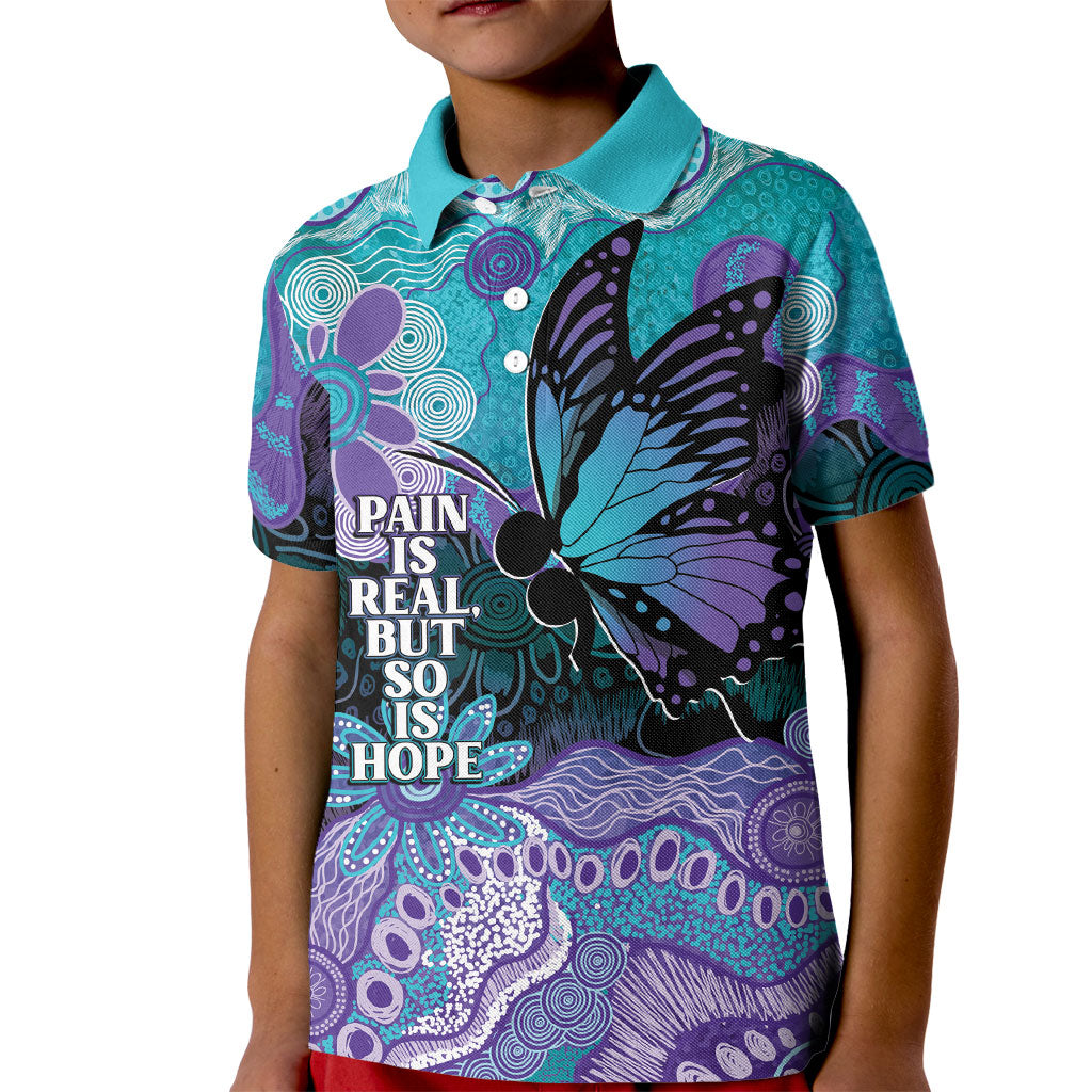 Australia Indigenous Teal Purple Contemporary Aboriginal Art Kid Polo Shirt Hope Is Real