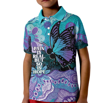 Australia Indigenous Teal Purple Contemporary Aboriginal Art Kid Polo Shirt Hope Is Real