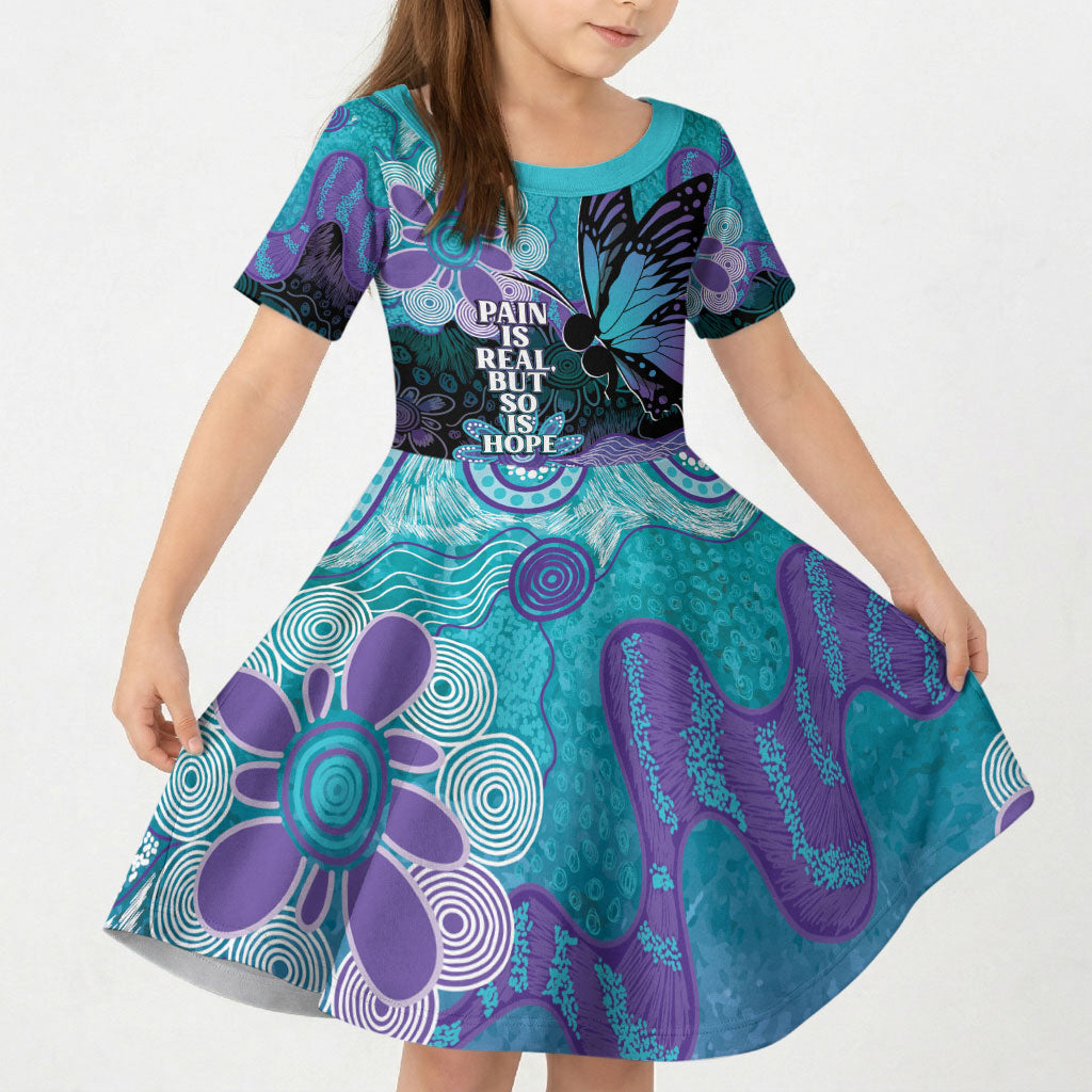 Australia Indigenous Teal Purple Contemporary Aboriginal Art Kid Short Sleeve Dress Hope Is Real