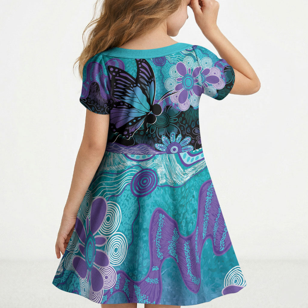 Australia Indigenous Teal Purple Contemporary Aboriginal Art Kid Short Sleeve Dress Hope Is Real