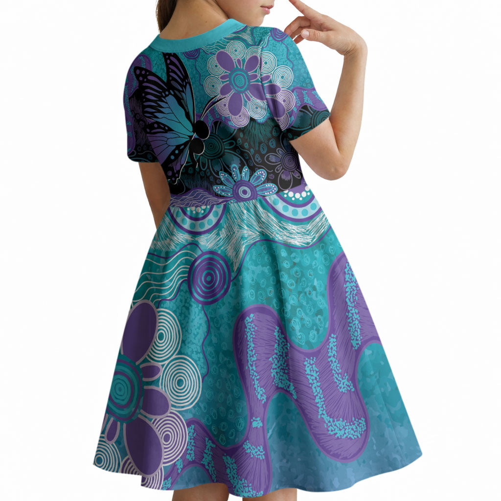 Australia Indigenous Teal Purple Contemporary Aboriginal Art Kid Short Sleeve Dress Hope Is Real