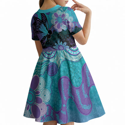 Australia Indigenous Teal Purple Contemporary Aboriginal Art Kid Short Sleeve Dress Hope Is Real