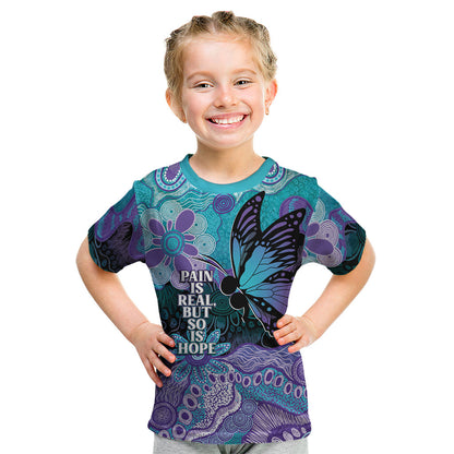 Australia Indigenous Teal Purple Contemporary Aboriginal Art Kid T Shirt Hope Is Real