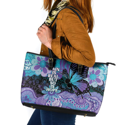 Australia Indigenous Teal Purple Contemporary Aboriginal Art Leather Tote Bag Hope Is Real