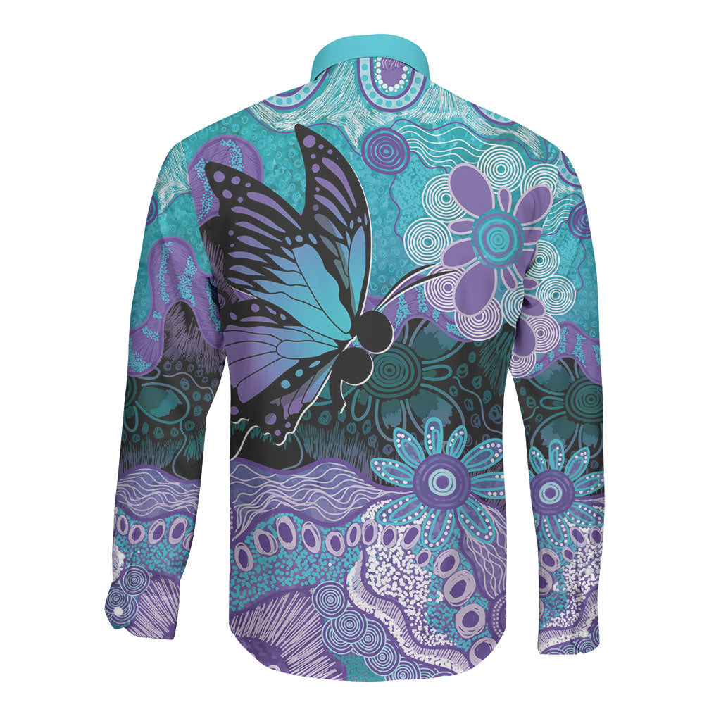 Australia Indigenous Teal Purple Contemporary Aboriginal Art Long Sleeve Button Shirt Hope Is Real