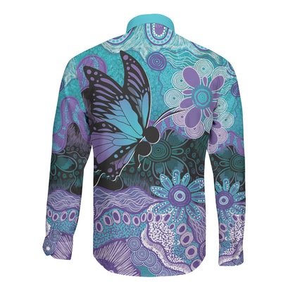 Australia Indigenous Teal Purple Contemporary Aboriginal Art Long Sleeve Button Shirt Hope Is Real