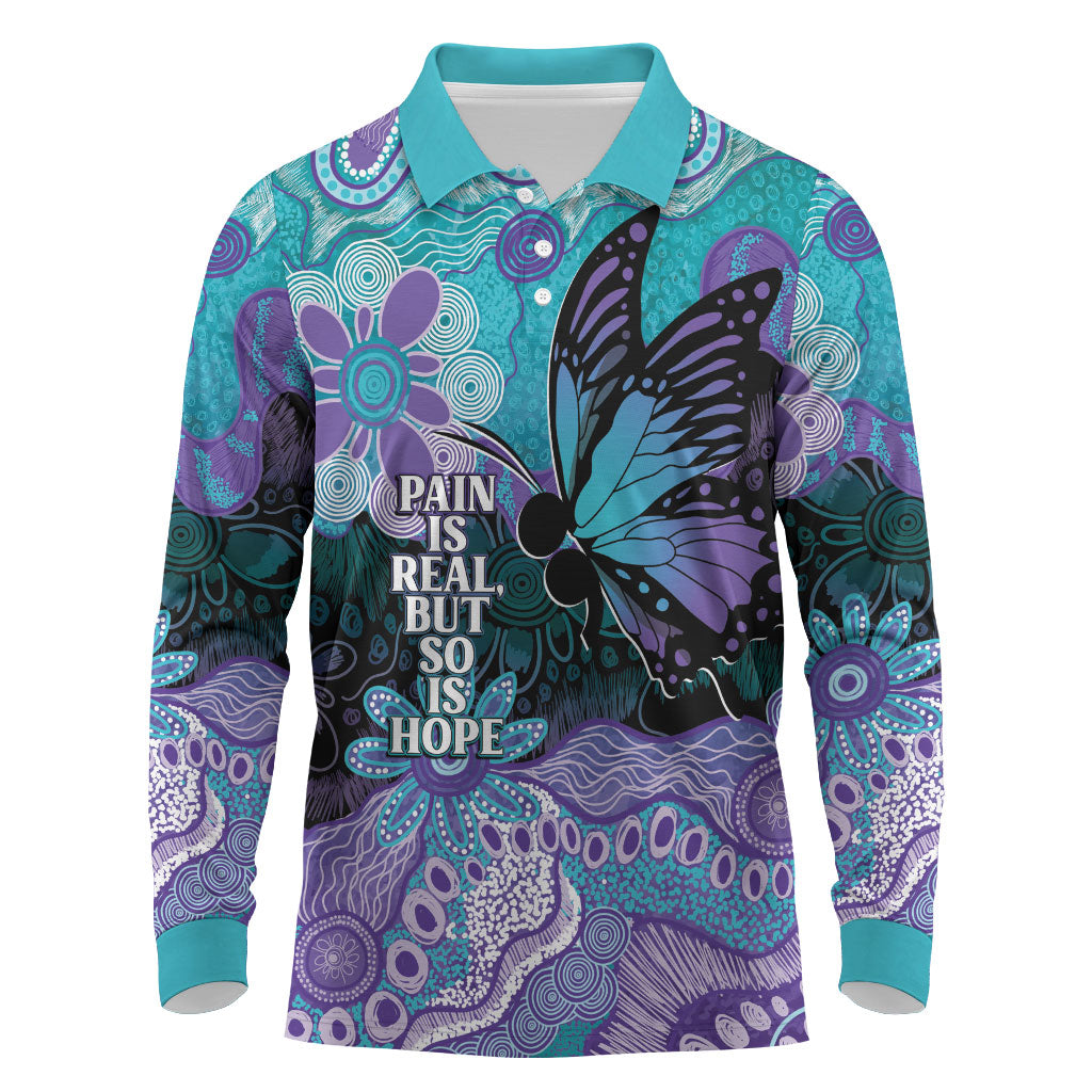 Australia Indigenous Teal Purple Contemporary Aboriginal Art Long Sleeve Polo Shirt Hope Is Real