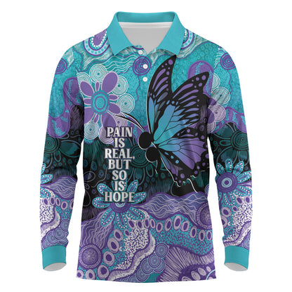 Australia Indigenous Teal Purple Contemporary Aboriginal Art Long Sleeve Polo Shirt Hope Is Real