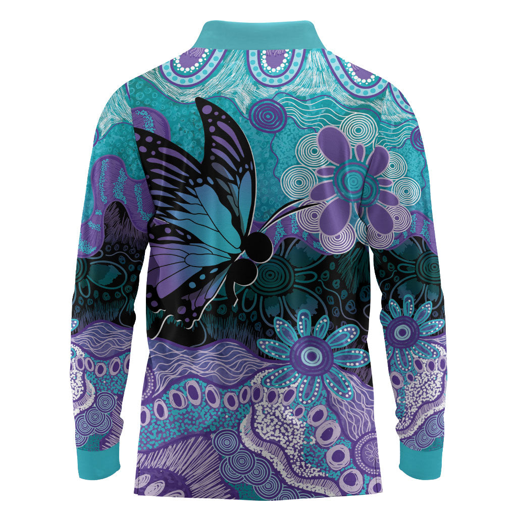 Australia Indigenous Teal Purple Contemporary Aboriginal Art Long Sleeve Polo Shirt Hope Is Real