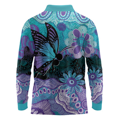 Australia Indigenous Teal Purple Contemporary Aboriginal Art Long Sleeve Polo Shirt Hope Is Real