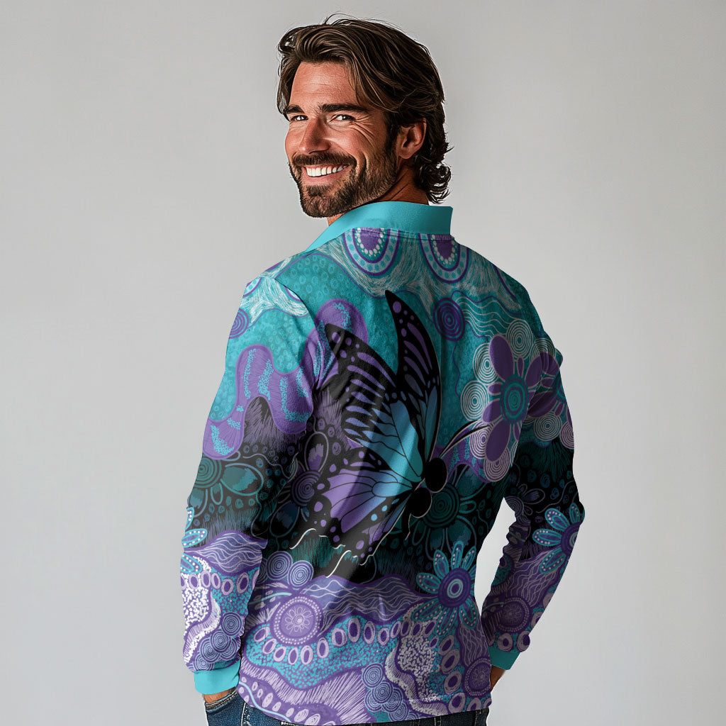 Australia Indigenous Teal Purple Contemporary Aboriginal Art Long Sleeve Polo Shirt Hope Is Real