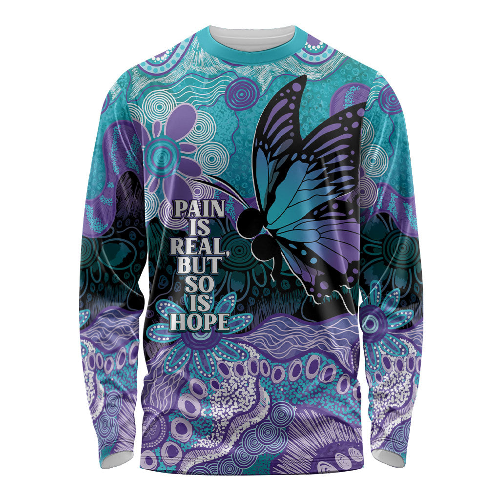 Australia Indigenous Teal Purple Contemporary Aboriginal Art Long Sleeve Shirt Hope Is Real
