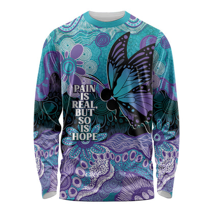 Australia Indigenous Teal Purple Contemporary Aboriginal Art Long Sleeve Shirt Hope Is Real