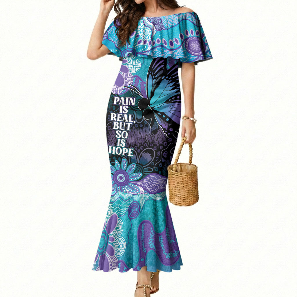 Australia Indigenous Teal Purple Contemporary Aboriginal Art Mermaid Dress Hope Is Real