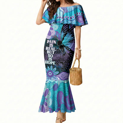 Australia Indigenous Teal Purple Contemporary Aboriginal Art Mermaid Dress Hope Is Real