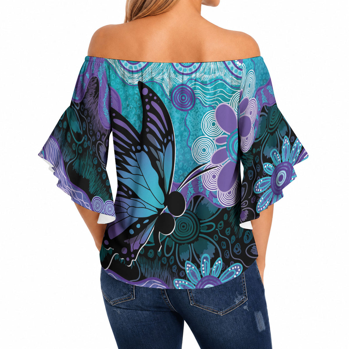 Australia Indigenous Teal Purple Contemporary Aboriginal Art Off Shoulder Wrap Waist Top Hope Is Real