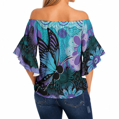 Australia Indigenous Teal Purple Contemporary Aboriginal Art Off Shoulder Wrap Waist Top Hope Is Real