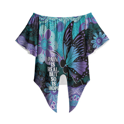 Australia Indigenous Teal Purple Contemporary Aboriginal Art Off Shoulder Wrap Waist Top Hope Is Real