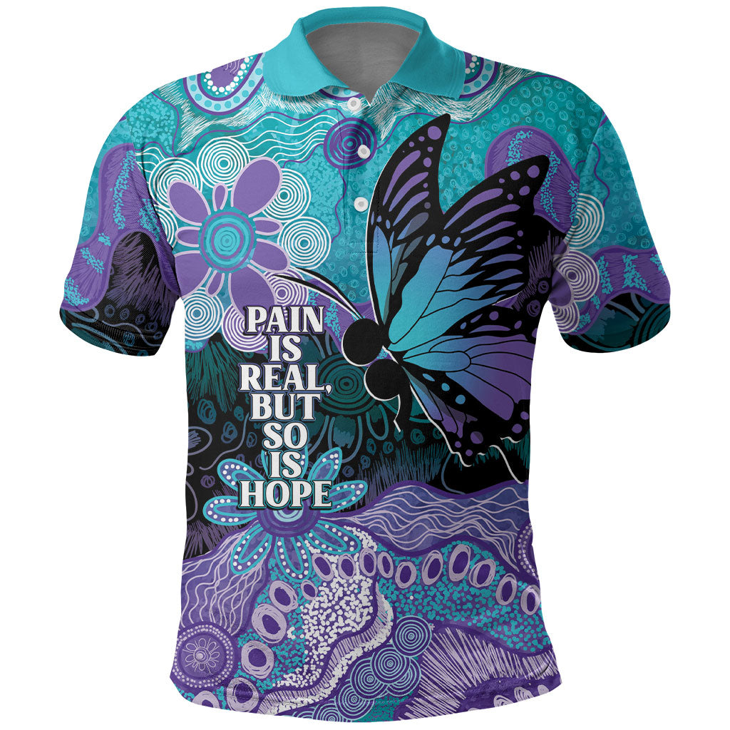 Australia Indigenous Teal Purple Contemporary Aboriginal Art Polo Shirt Hope Is Real