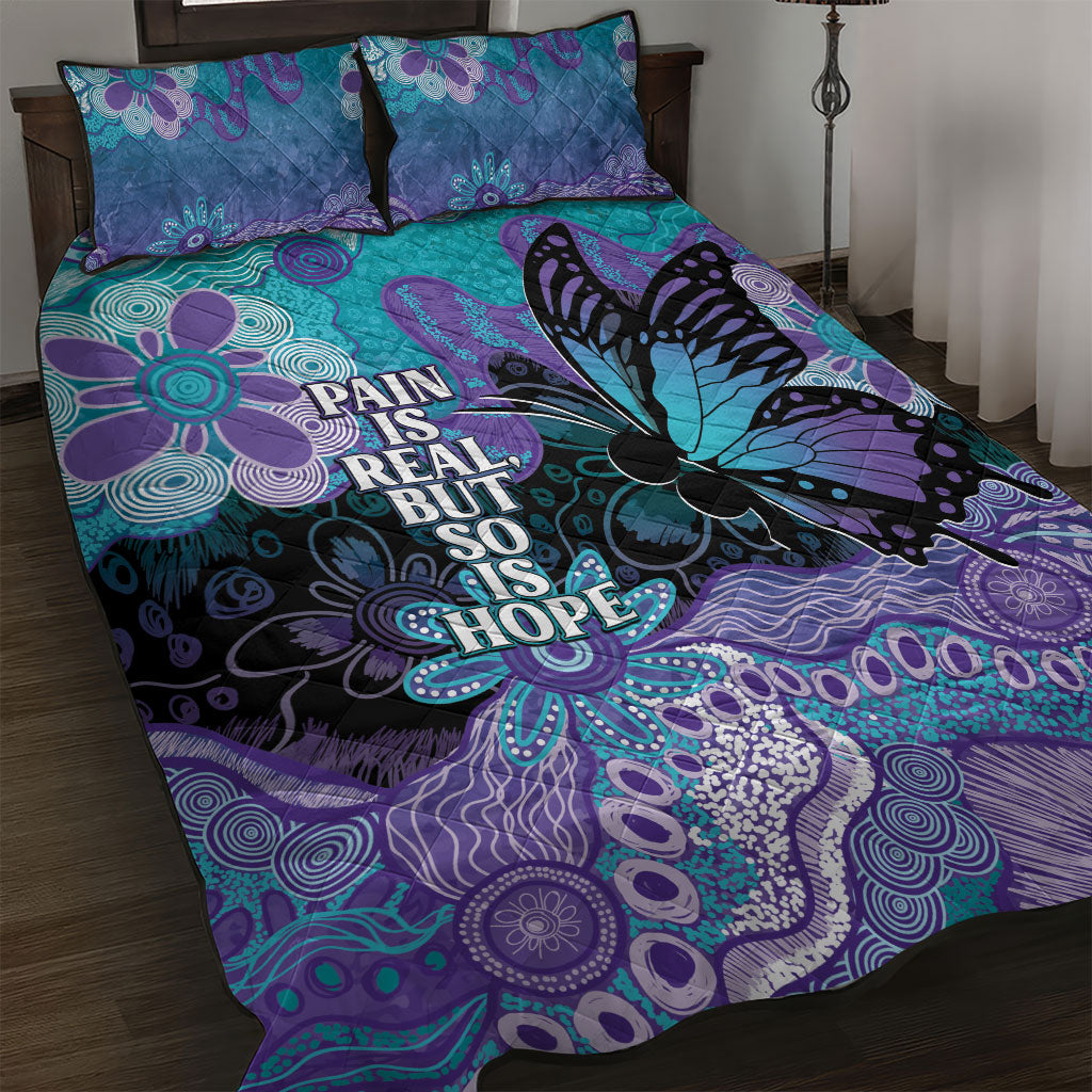 Australia Indigenous Teal Purple Contemporary Aboriginal Art Quilt Bed Set Hope Is Real