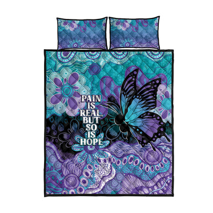 Australia Indigenous Teal Purple Contemporary Aboriginal Art Quilt Bed Set Hope Is Real