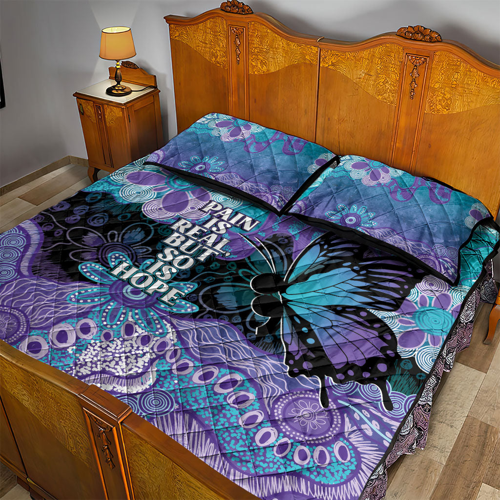 Australia Indigenous Teal Purple Contemporary Aboriginal Art Quilt Bed Set Hope Is Real