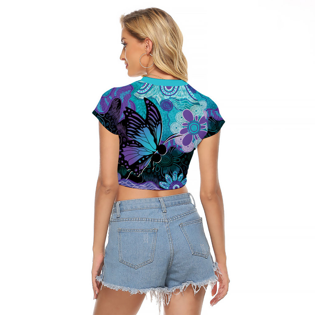Australia Indigenous Teal Purple Contemporary Aboriginal Art Raglan Cropped T Shirt Hope Is Real