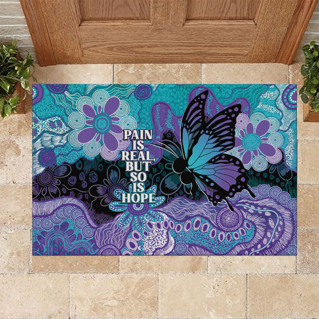 Australia Indigenous Teal Purple Contemporary Aboriginal Art Rubber Doormat Hope Is Real