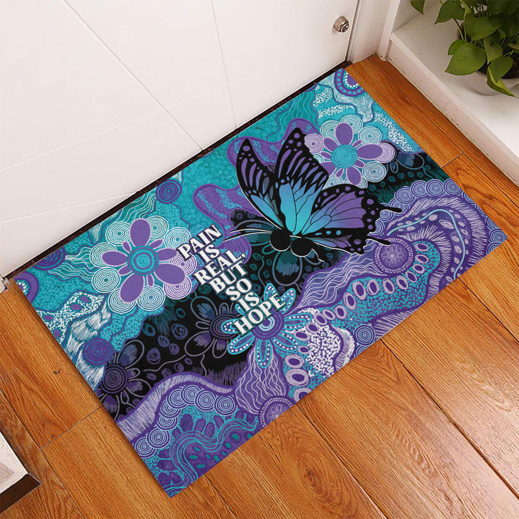 Australia Indigenous Teal Purple Contemporary Aboriginal Art Rubber Doormat Hope Is Real