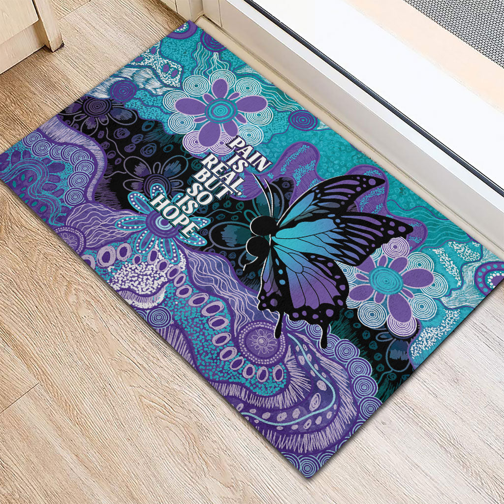 Australia Indigenous Teal Purple Contemporary Aboriginal Art Rubber Doormat Hope Is Real