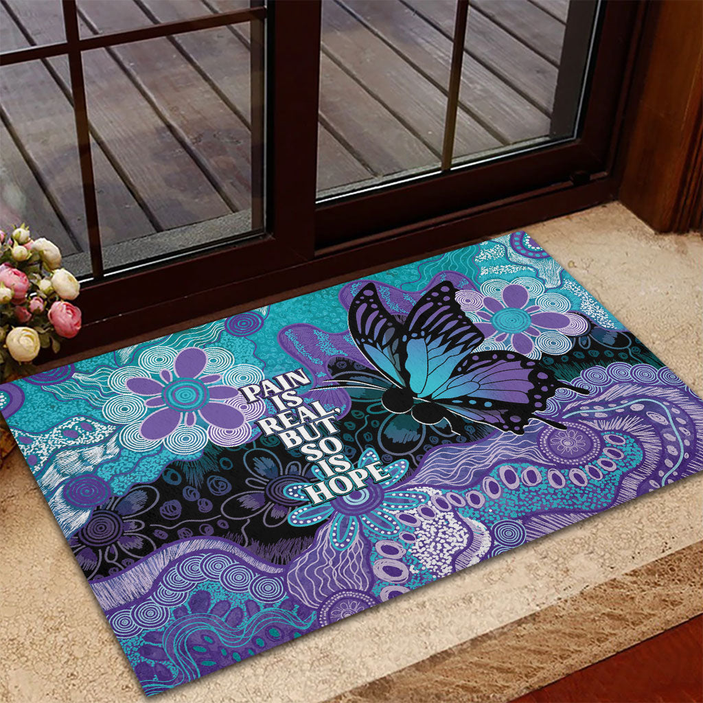 Australia Indigenous Teal Purple Contemporary Aboriginal Art Rubber Doormat Hope Is Real